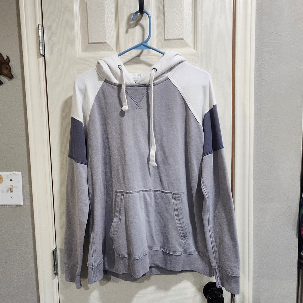 Abercrombie & Fitch Soft Fleece Colorblock Hoodie Grey White Blue Mens Medium